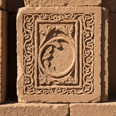 Close-up of heritage sandstone block with intricate hand-carved details