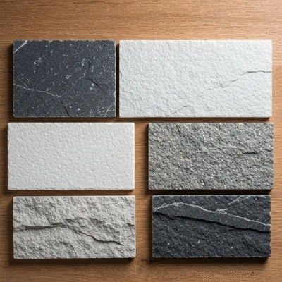 Professional display of various natural stone cladding samples